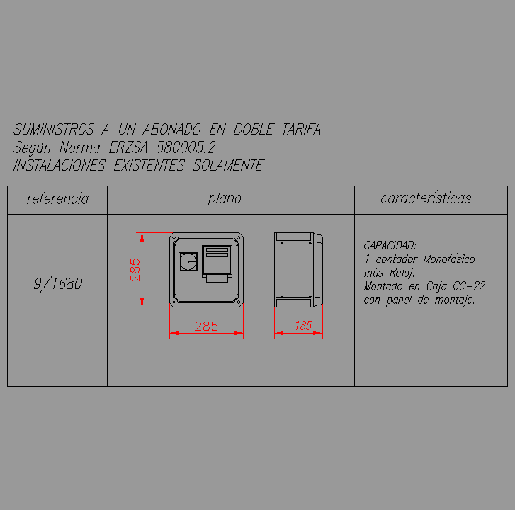 Bloque Autocad Módulo de contador F + N, + reloj, ref. 9/1680.